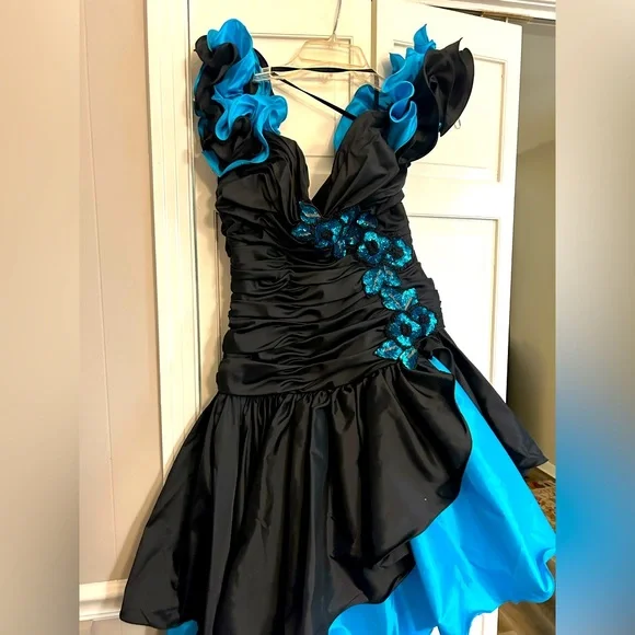 Blue and Black EIGHTIES 80’s retro classic dress Alyce Designs no size tag - Picture 1 of 5